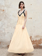 Contrast Trim Pleated Maxi Dress