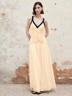 Contrast Trim Pleated Maxi Dress