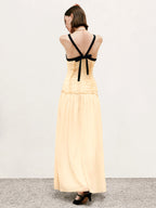 Contrast Trim Pleated Maxi Dress