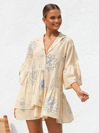 Flowy Sun Print Short Dress with Oversized Fit