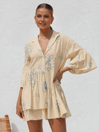 Flowy Sun Print Short Dress with Oversized Fit