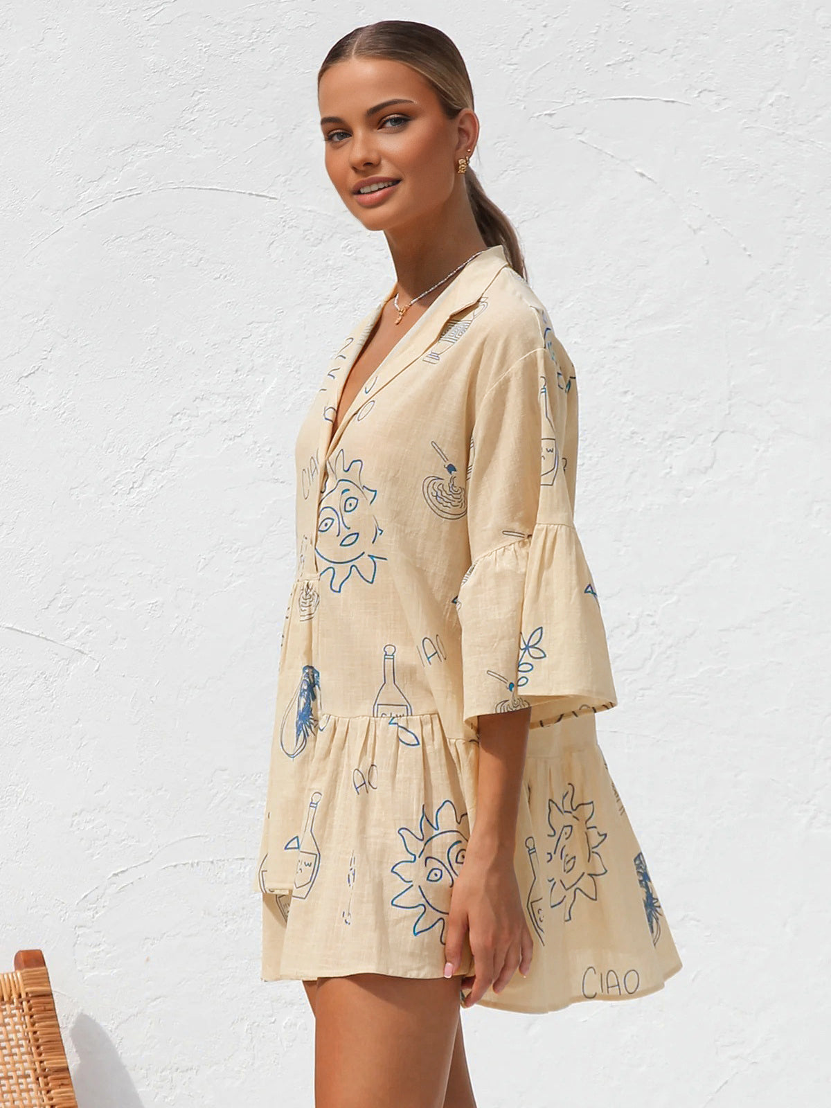 Oversized Sun Pattern Short Casual Dress