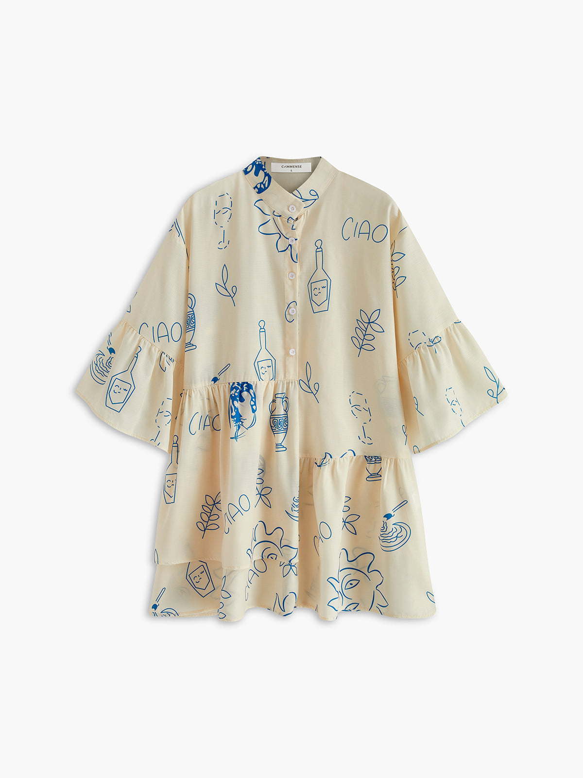 Flowy Sun Print Short Dress with Oversized Fit