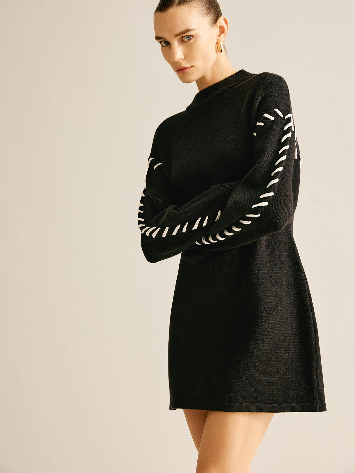 Contrast Trim Knit Sweater Mini Dress