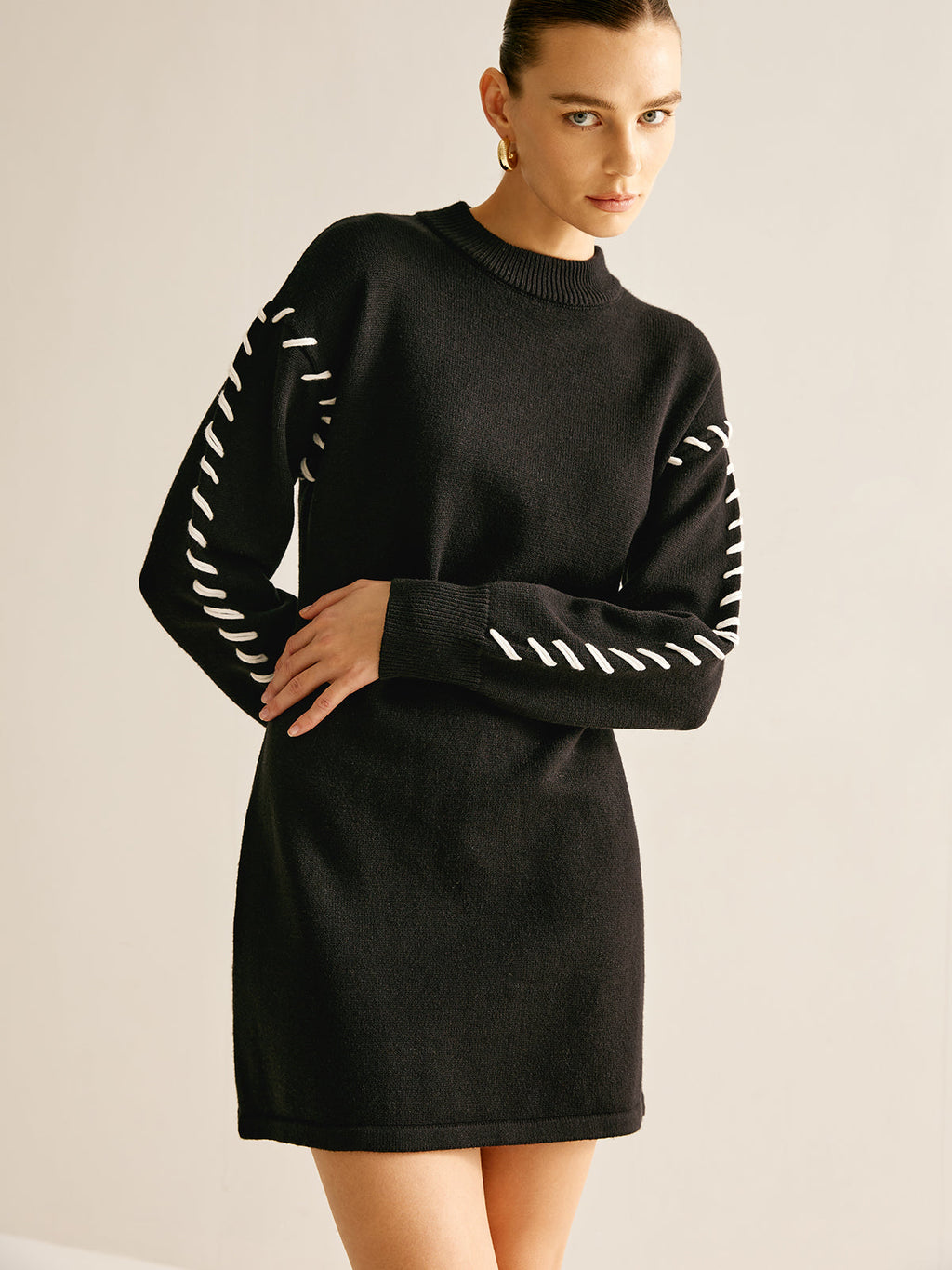 Contrast Trim Knit Sweater Mini Dress
