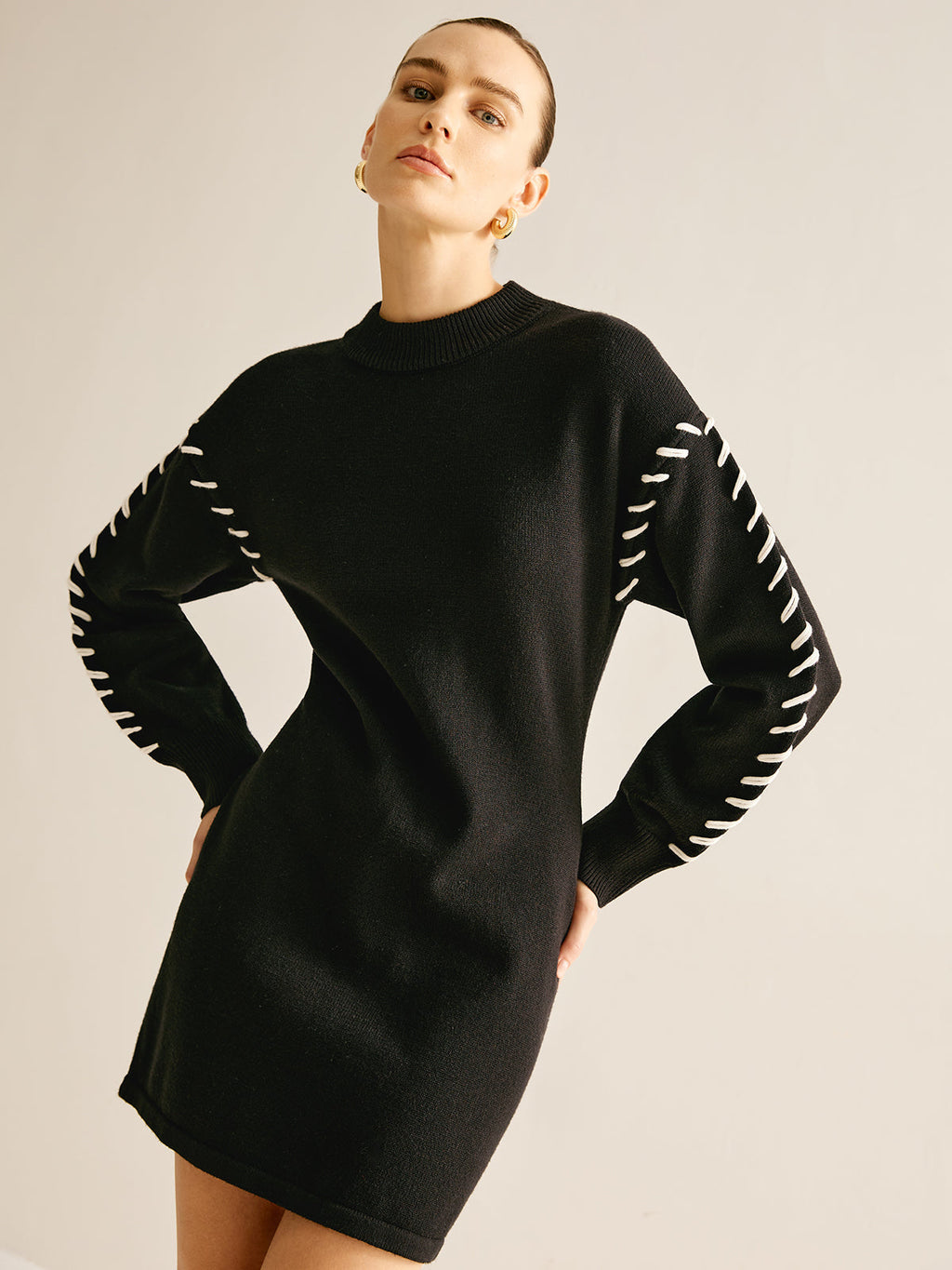 Contrast Trim Knit Sweater Mini Dress