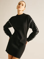 Contrast Trim Knit Sweater Mini Dress