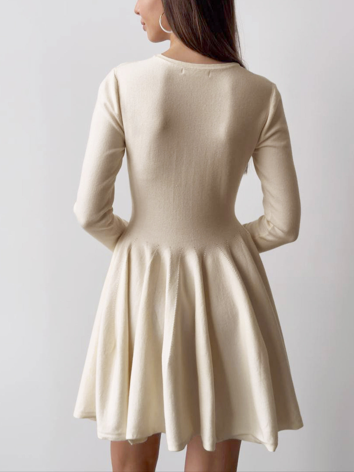 Simple Pleated Sweater Dress with Short Hem
