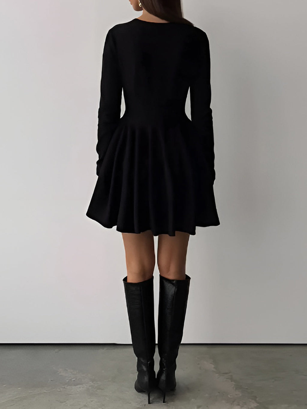 Simple Pleated Sweater Dress with Short Hem