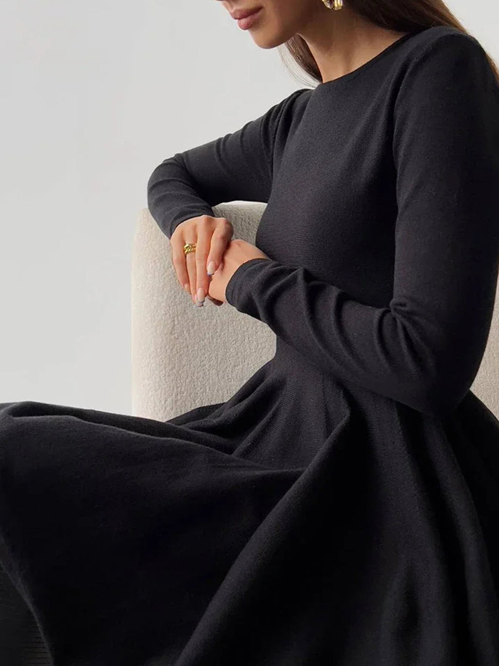 Simple Pleated Sweater Dress with Short Hem