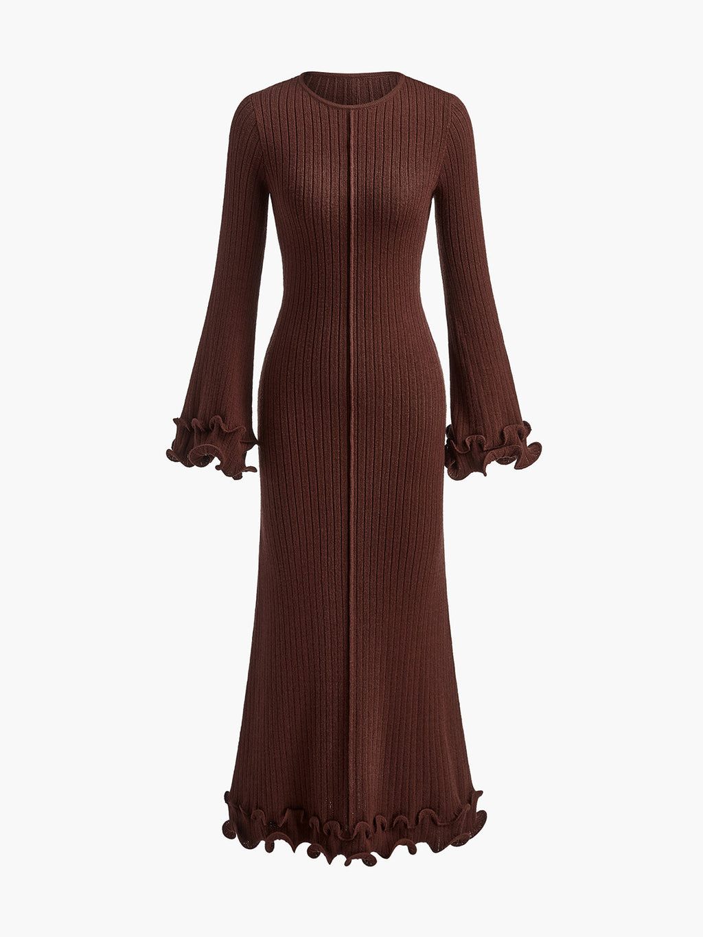 Semi-Sheer Knit Dress with Ruffle and Drawstring Detail