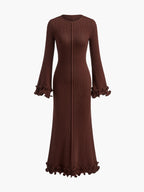 Semi-Sheer Knit Dress with Ruffle and Drawstring Detail