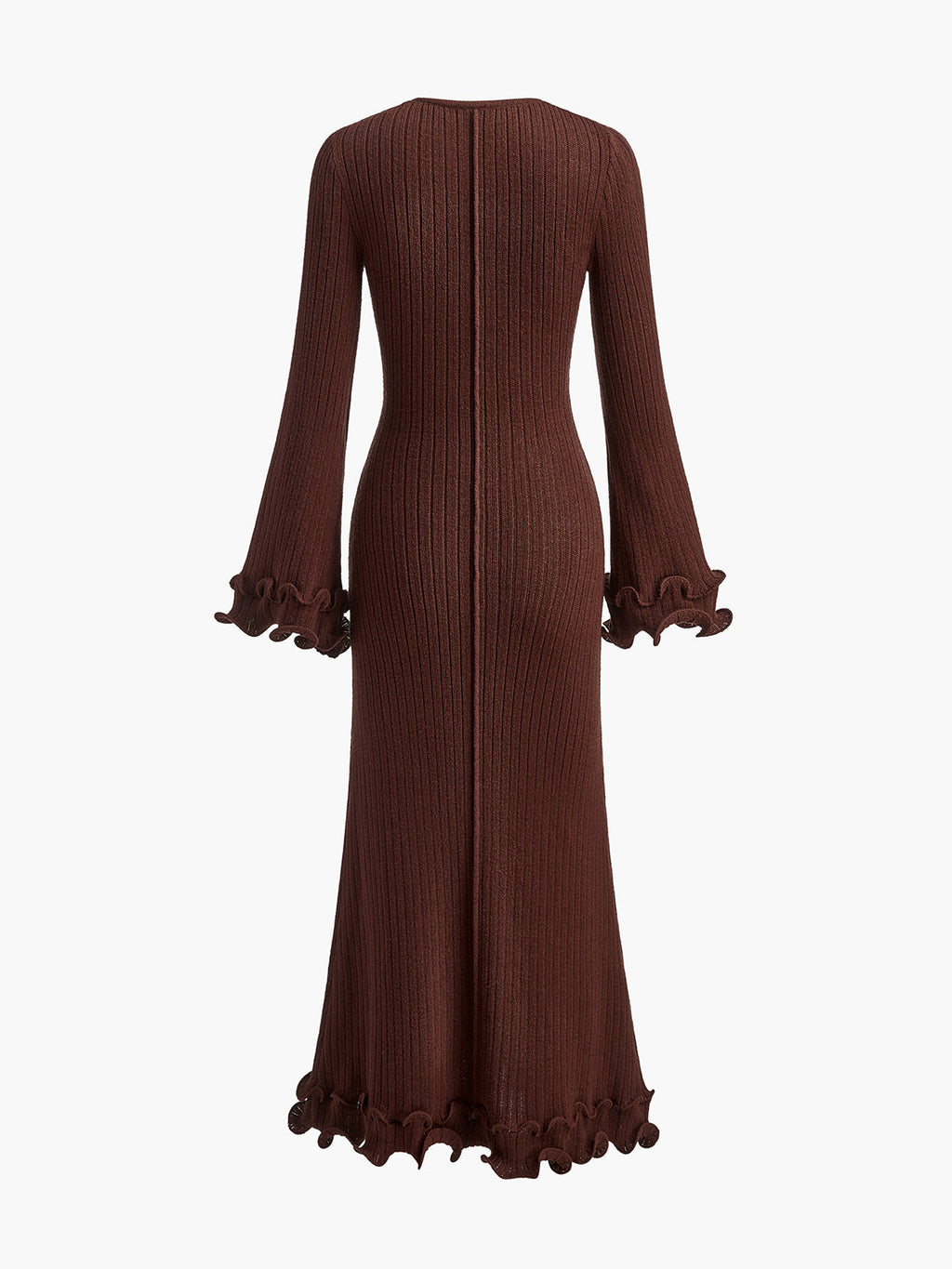 Semi-Sheer Knit Dress with Ruffle and Drawstring Detail