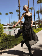 Sheer Chiffon Polka Dot Backless Maxi Dress