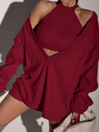 Solid Knit Sweatshirt and Matching Vest Set