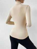 Pleated Cinched T-Shirt with Cross-Over Collar Design