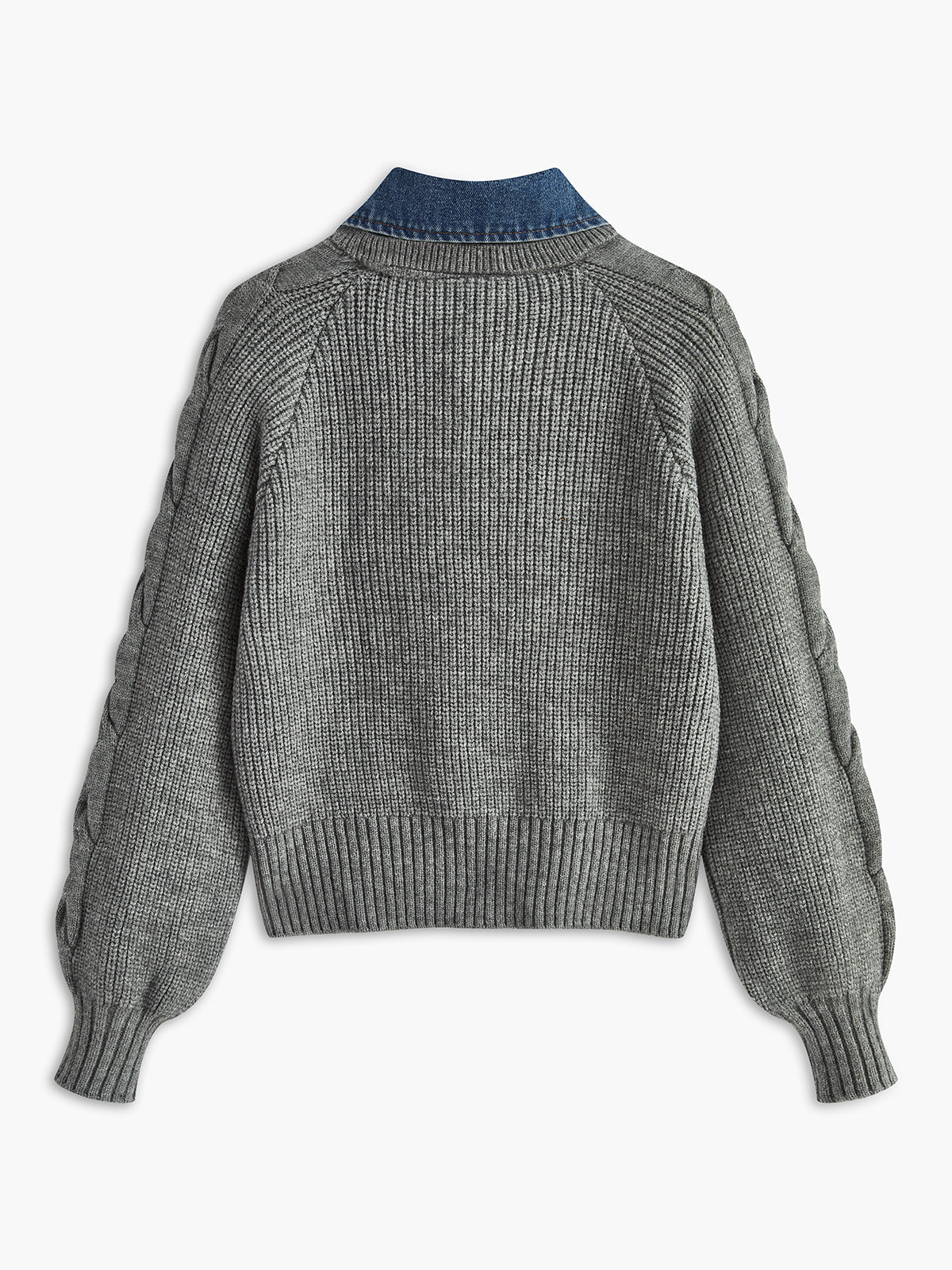 Ribbed Collar Sweater with Denim Panels