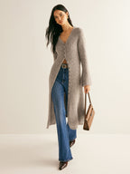 Layered V-Neck Sweater Dress with Front Split
