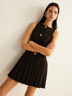 Pleated Tank Dress with Metal Button Accents
