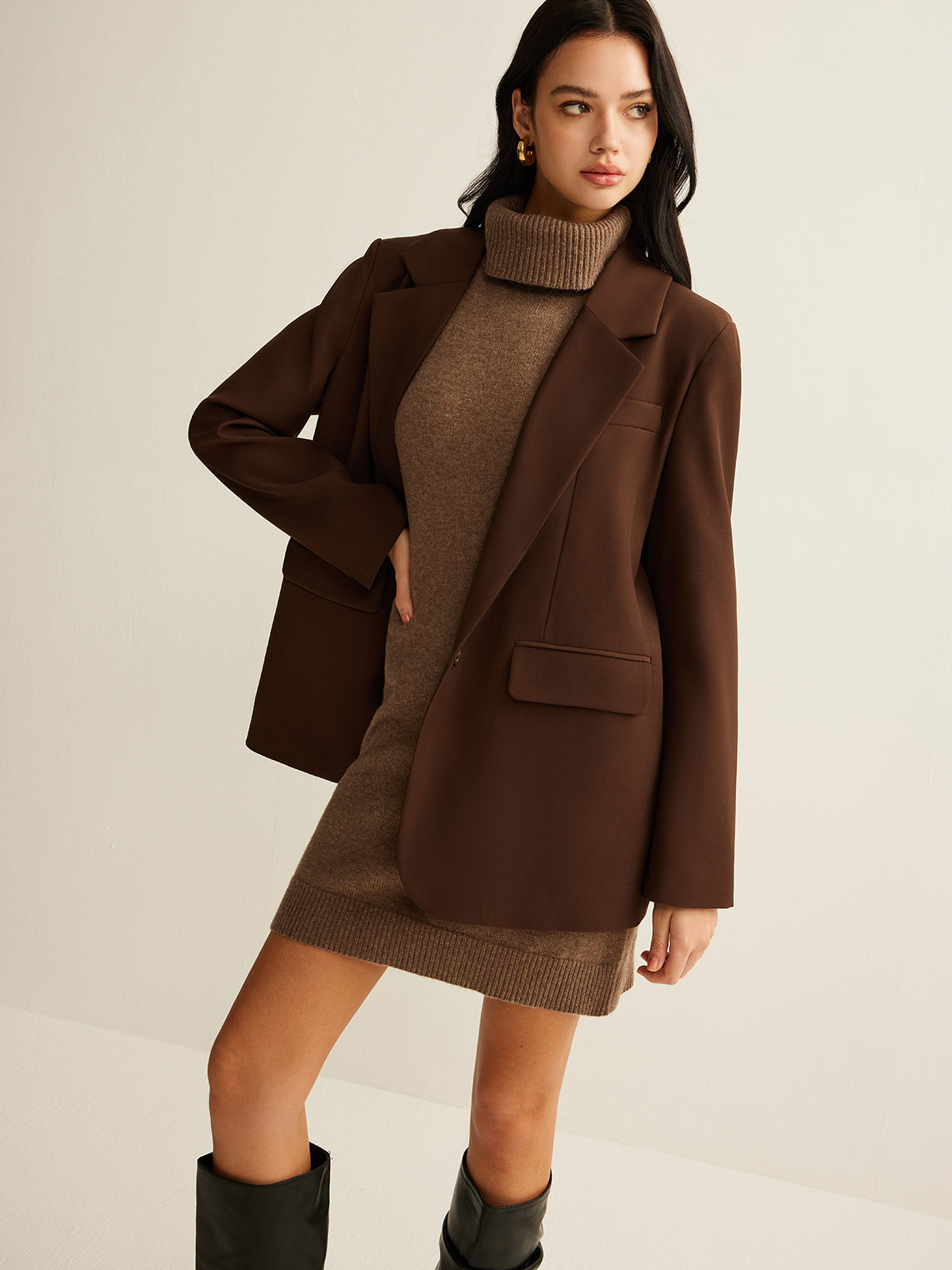 Cozy Wool-Blend Turtleneck Dress, No Belt Included