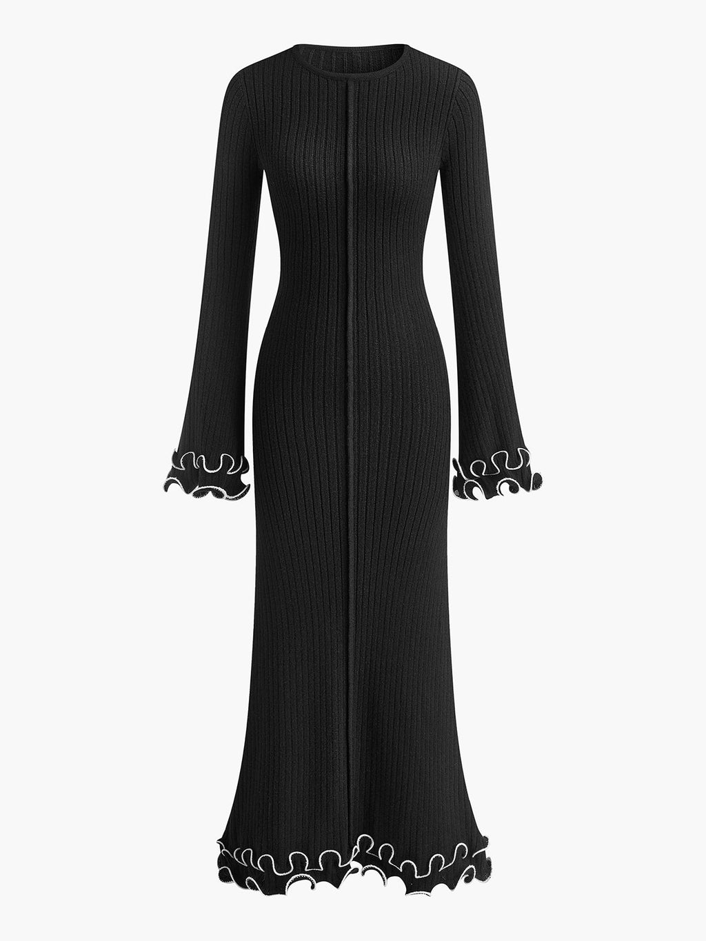 Semi-Sheer Knit Dress with Ruffle and Drawstring Detail