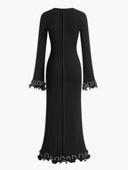 Semi-Sheer Knit Dress with Ruffle and Drawstring Detail