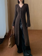 V-Neck Sweater Dress with Split and Stacked Design