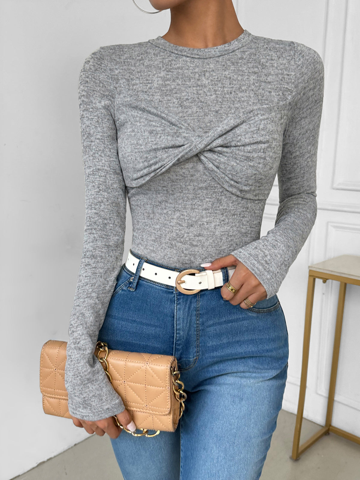 Twisted Front Slim Fit Jersey Top