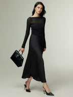 Sheer Panel Jersey Top with Straight Neckline