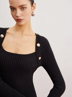Cozy Shrug Ribbed Sweater Dress Slim Fit