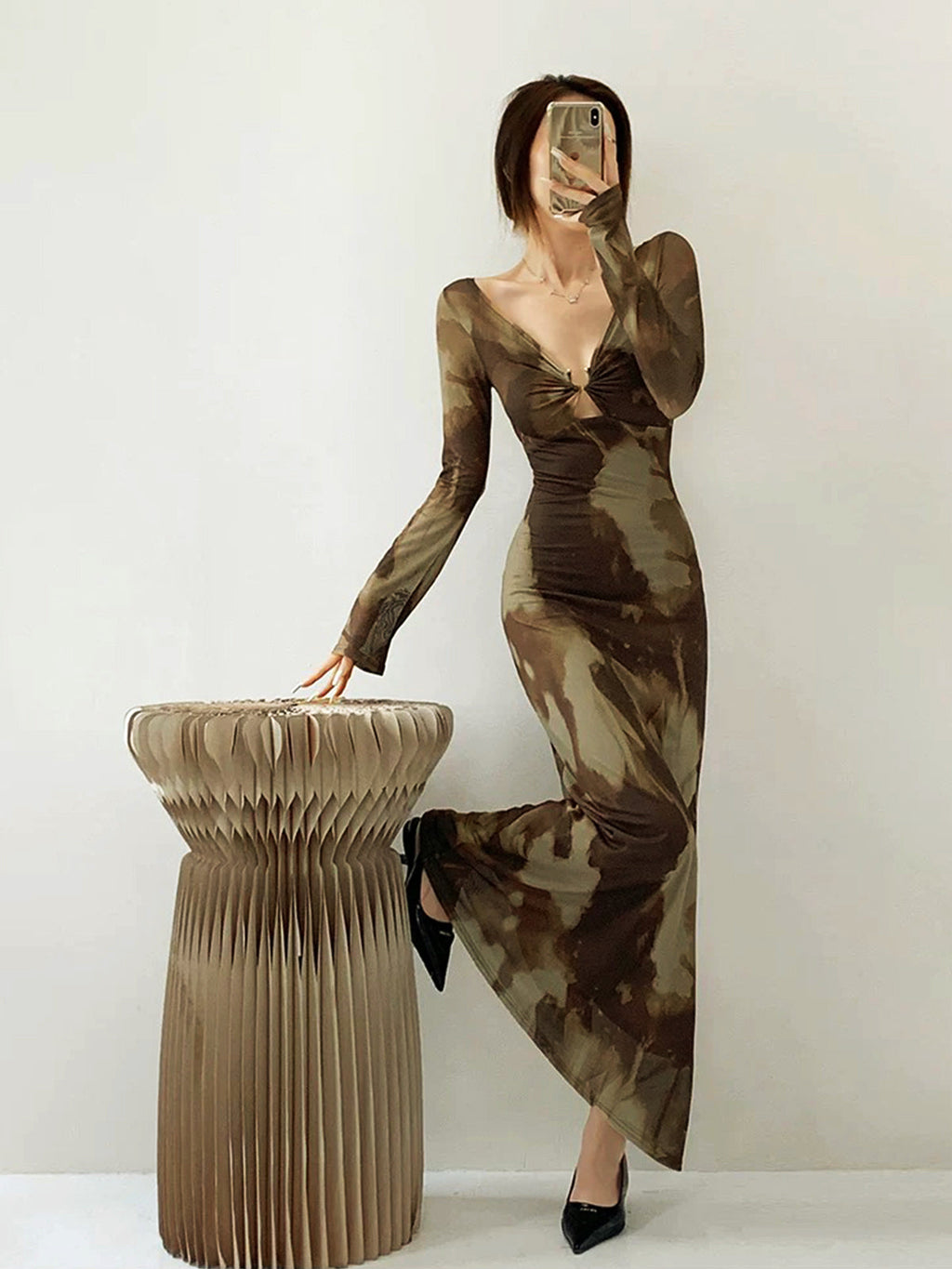 Semi-Sheer Ombre Dress with U-Ring Detail