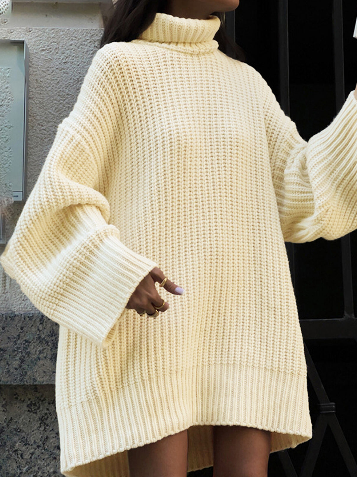 Minimalist Turtleneck Sweater Dress with Short Length