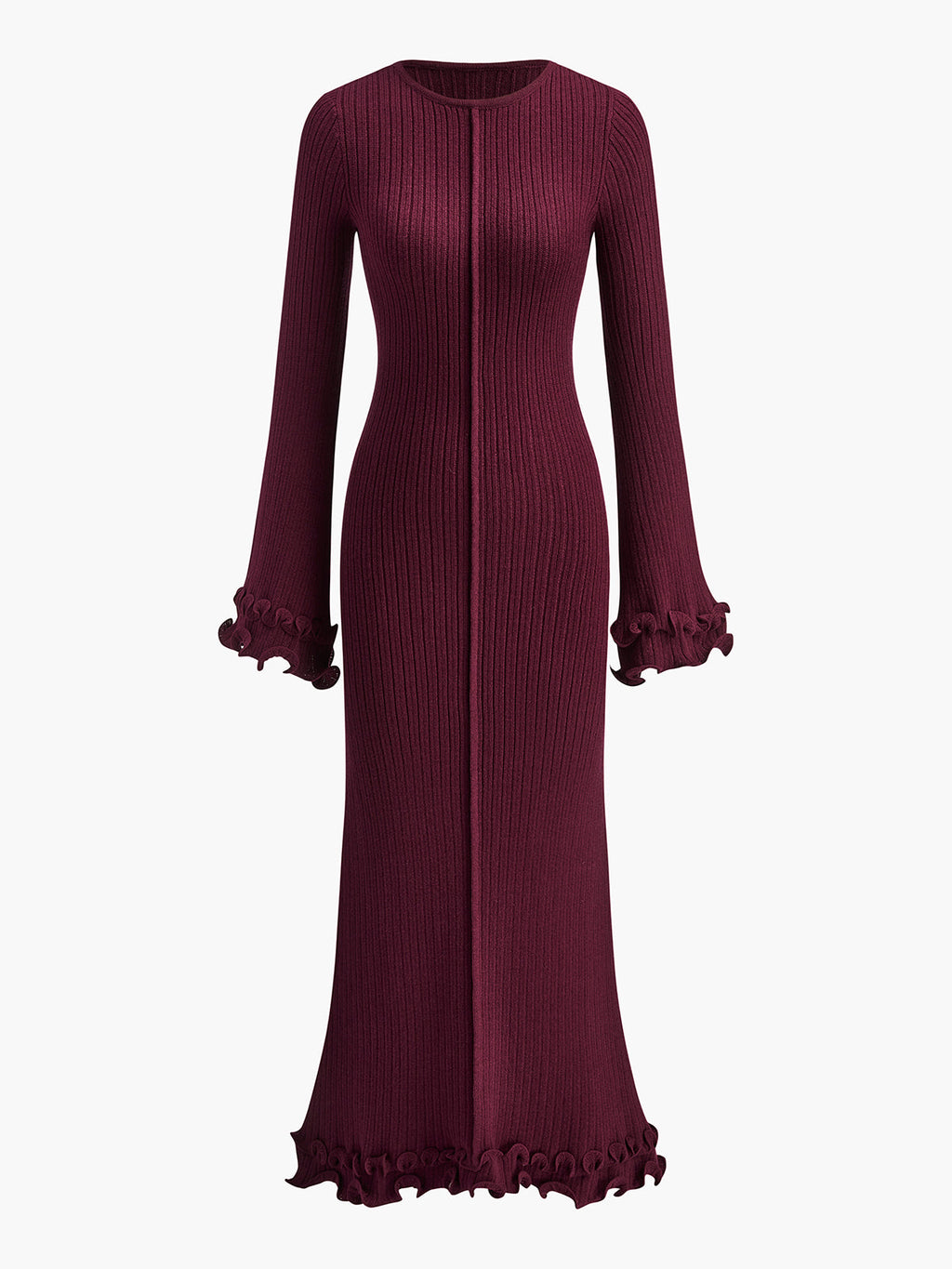 Semi-Sheer Knit Dress with Ruffle and Drawstring Detail
