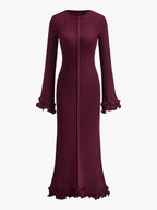 Semi-Sheer Knit Dress with Ruffle and Drawstring Detail