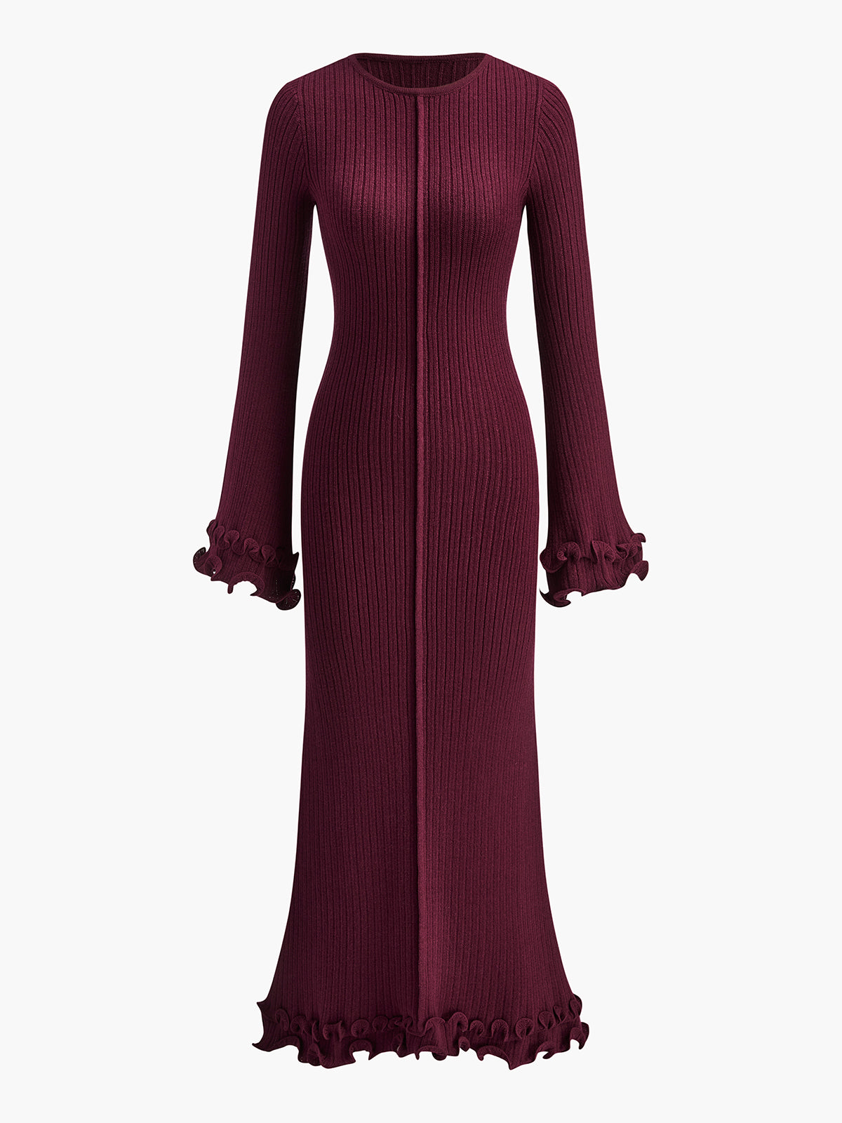 Semi-Sheer Knit Dress with Ruffle and Drawstring Detail