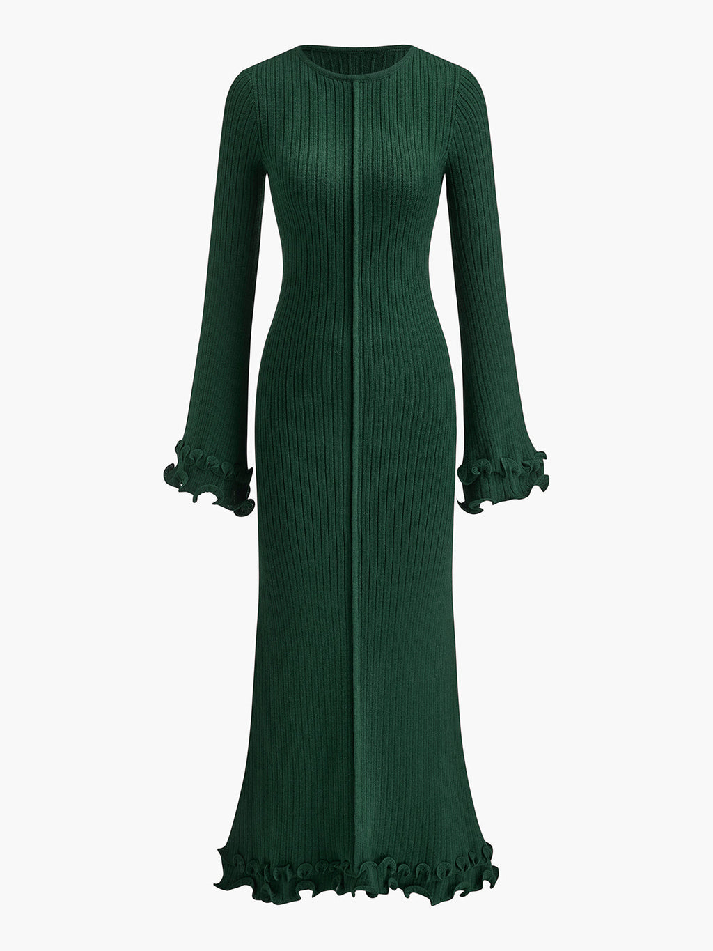 Semi-Sheer Knit Dress with Ruffle and Drawstring Detail