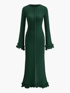 Semi-Sheer Knit Dress with Ruffle and Drawstring Detail
