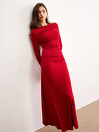 Ruffled Off-Shoulder Knitted Dress in Soft Fabric