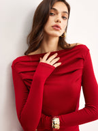 Ruffled Off-Shoulder Knitted Dress in Soft Fabric