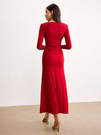 Ruffled Off-Shoulder Knitted Dress in Soft Fabric