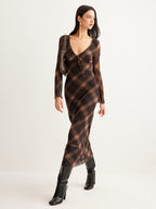 Sheer Checkered Dress with Bell Sleeves in Mesh