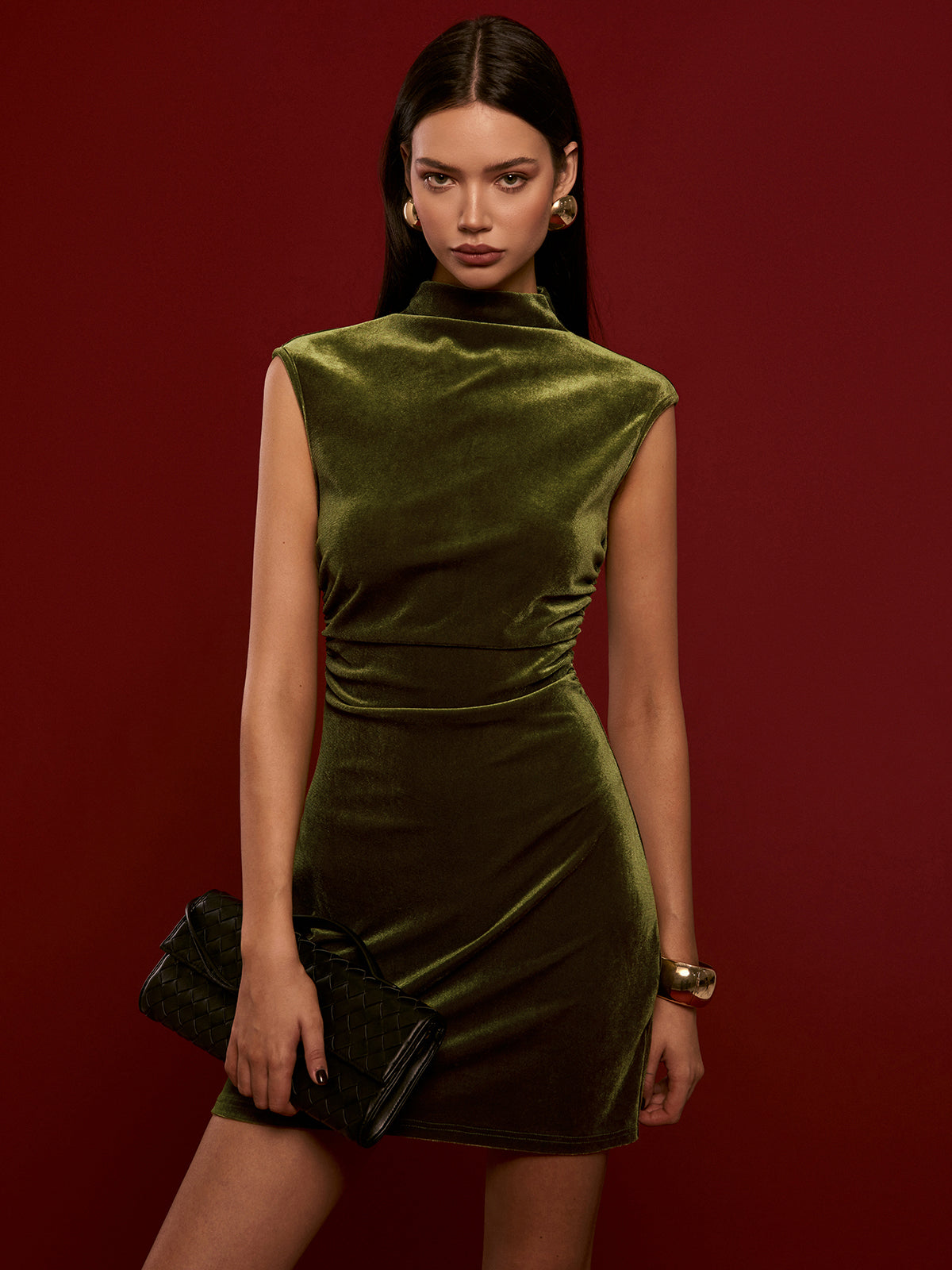 Velvet Sleeveless Dress with Mock Neck Design