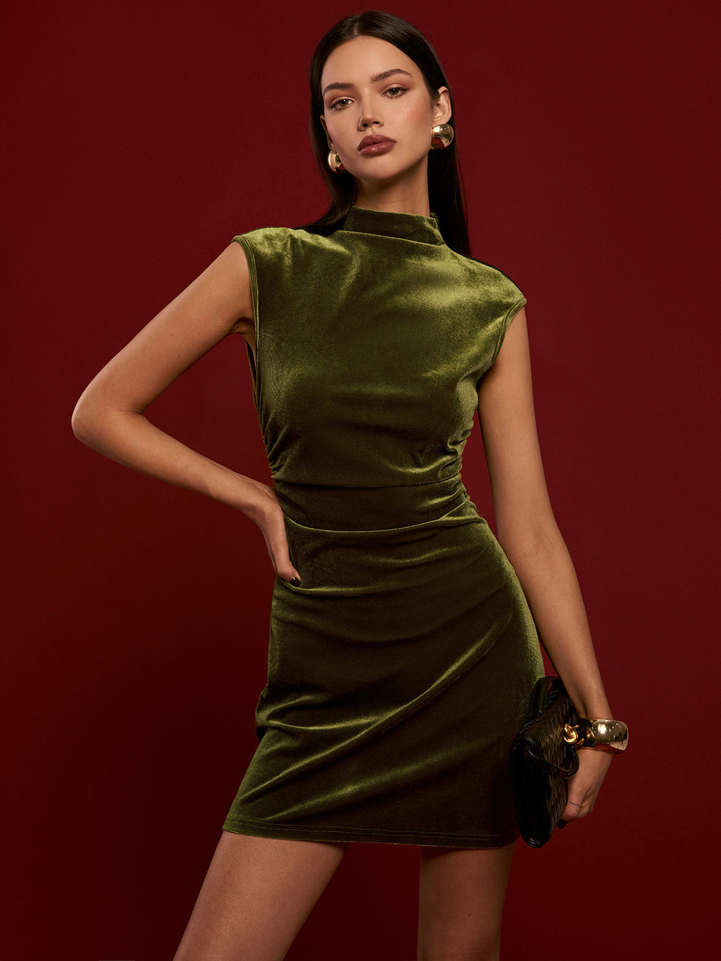 Velvet Sleeveless Dress with Mock Neck Design