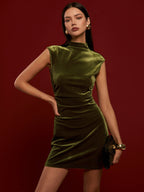 Velvet Sleeveless Dress with Mock Neck Design