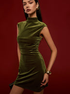 Velvet Sleeveless Dress with Mock Neck Design
