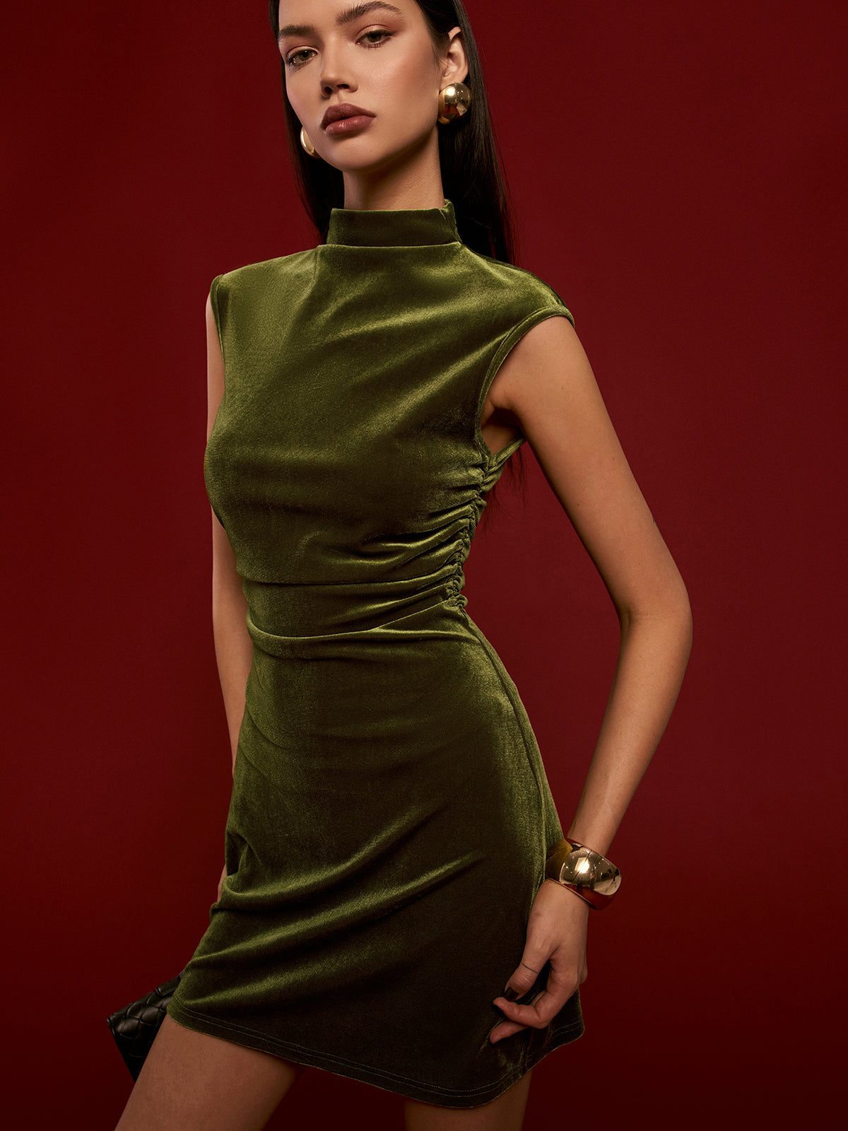 Velvet Sleeveless Dress with Mock Neck Design