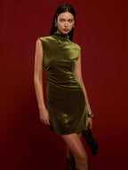 Velvet Sleeveless Dress with Mock Neck Design