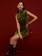 Velvet Sleeveless Dress with Mock Neck Design