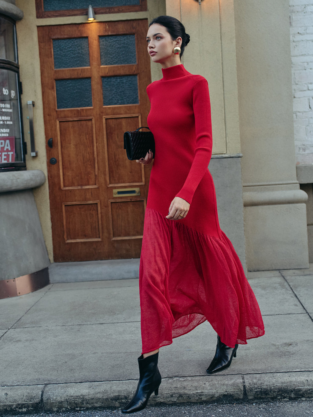 Mock Neck Sweater Dress with Pleated Details