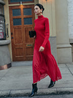 Mock Neck Sweater Dress with Pleated Detail